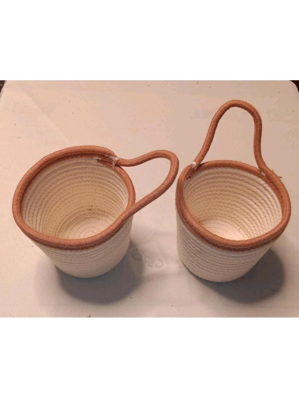 2ct Hanging Rope Baskets Cream/pink(rose) 6 Inches Tall